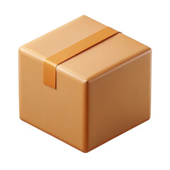 3d cardboard shipping box with tape isolated on transparent background