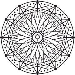 Vector illustration of a circular esoteric symbol combining geometric shapes, alchemical symbol and female symbol forming a mandala, suitable for esoteric, mystical or spiritual themes
