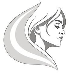 Elegant woman portrait with flowing hair isolated on white background