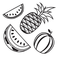 Illustration of pineapple and watermelon isolated on white background