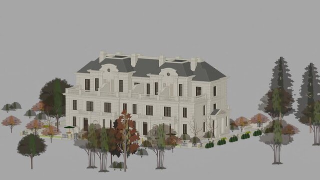 Luxury Villa Apartment Complex, Seamless 3D Loop Animation, 3d rendering, Generic 