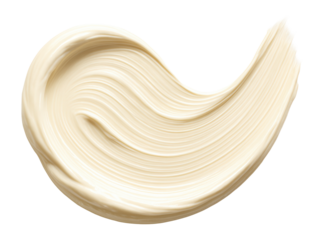 Smooth, creamy cosmetic lotion smear with a glossy texture and flowing curves on transparent background.