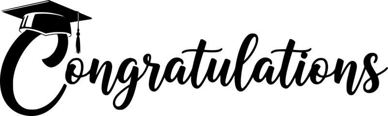 Fototapeta premium Congratulations Calligraphy with Graduation Cap Vector Illustration