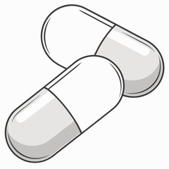 Two gray capsule pills for medical treatment isolated on white background