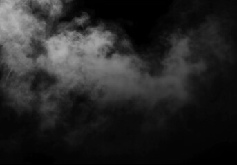 Dramatic swirling smoke effect on black background lends mysterious atmosphere for creative projects or dark themed compositions and designs
