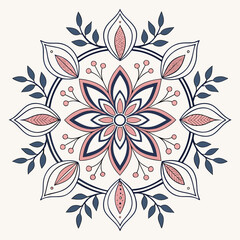 Symmetrical floral mandala design with decorative elements isolated on white background