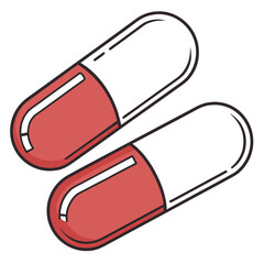 Two red and white capsules isolated on white background for medical use