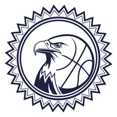 Dynamic eagle and basketball logo design for sports team isolated on white background