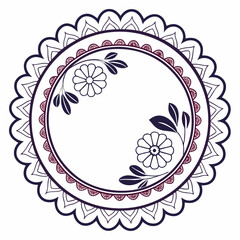 Floral circle frame with flowers and leaves isolated on white background