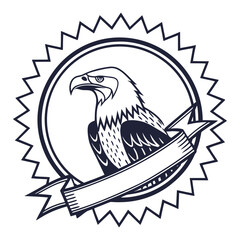 Vintage eagle emblem with banner isolated on white background in heraldic style