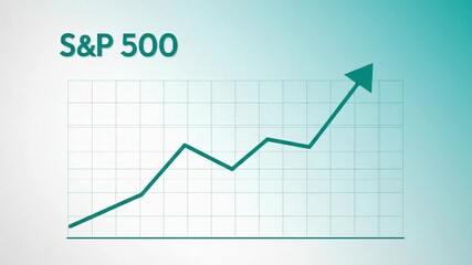 S&P 500 stock market digital graph showing initial growth, fluctuations, and overall strong upward profit trend footage.
