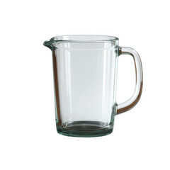 Clear glass measuring jug with a handle, ideal for accurate liquid measurement in culinary tasks, showcasing modern design and functionality on a white isolated background.
