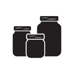 Three silhouette glass jars clip art design, bottle sign or symbol