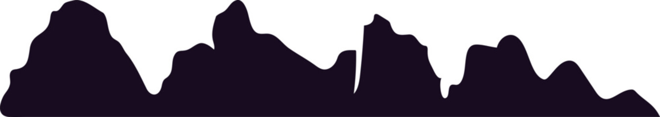 Majestic silhouette of a dark mountain range rising prominently against a stark white backdrop, crafting a dramatic and minimalist landscape that emphasizes natural beauty and tranquility