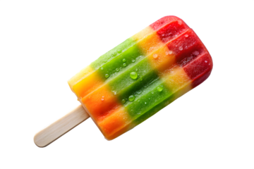 Colorful fruit popsicle with water droplets, isolated on transparent background