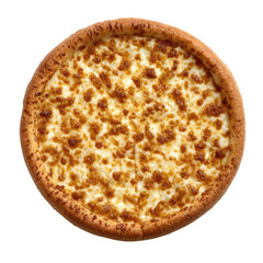 Delicious cheese pizza with a golden crust, perfect for any culinary occasion, isolated on a white background.