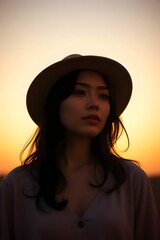 Cinematic close-up of a woman’s serene face.