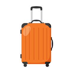A Bright Orange Rolling Suitcase with Black Accents and Wheels