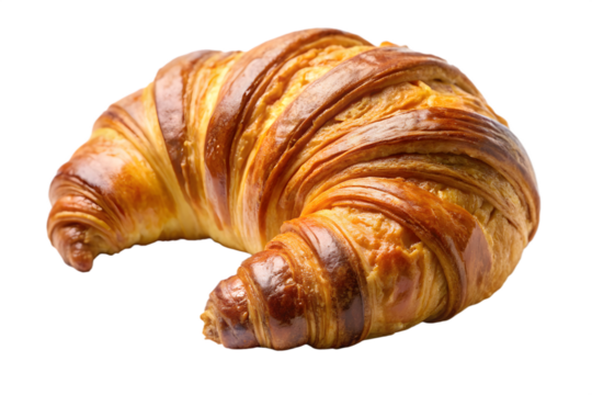 A freshly baked goldenbrown croissant, a classic french pastry, isolated on a transparent background, perfect for breakfast or a delicious snack