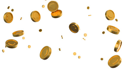 Golden coins with hearts overlay white background 3d render