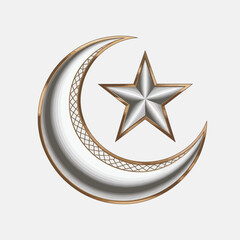 Silver Crescent Moon and Star Symbol with Elegant Design