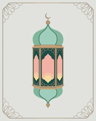 Islamic Lantern with Crescent Moon and Warm Light Design