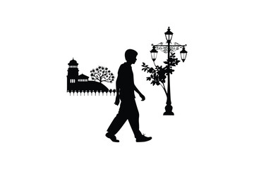 colorful vibrant crisp clean stylish elegant modern detailed professional high quality Serene Park Scene Couple Strolling in a Peaceful Silhouette Setting Surrounded by Trees and Birds