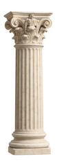 Ornate Corinthian column with intricate floral and spiral details on transparent background.