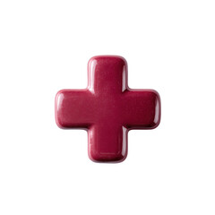 Obraz premium Glossy red plus sign symbol on a white isolated background, representing medical care, health, and first aid.