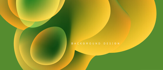 Abstract fluid shapes overlap, creating vibrant yellow, green gradients. Modern design, smooth transitions, background texture.