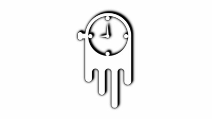 White melting clock icon with shadow time dripping