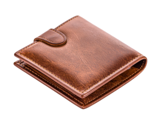 Brown leather wallet money currency finance accessory personal style men on transparent background