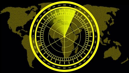 Yellow Radar Screen Over World Map globe navigation