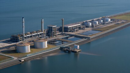Aerial View of Industrial Facility by Water Body