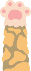 Cartoon illustration of an orange cat paw with pink pads and furry leg, isolated on white background, representing pets, animals, cuteness, and playful feline nature