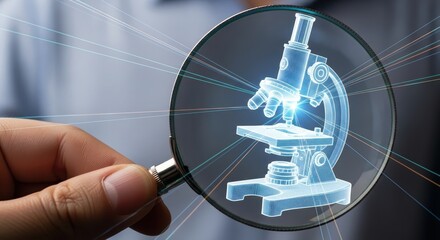 Magnifying Glass Reveals Futuristic 3D Holographic Microscope and Scientific Exploration