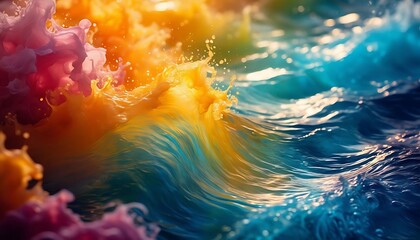 A Dynamic Collision of Blue Water and Colorful Liquid