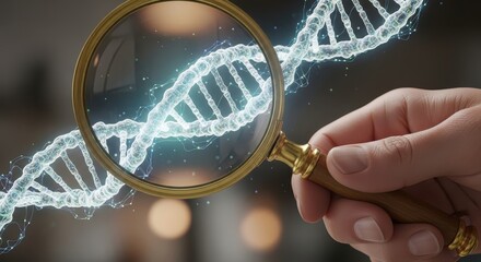 Magnifying Glass Reveals DNA Genetic Research and Discovery