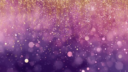 Fototapeta premium An ethereal cascade of shimmering golden and white particles descends through a dreamy gradient of pink, purple, and deep indigo, creating a magical, festive atmosphere.