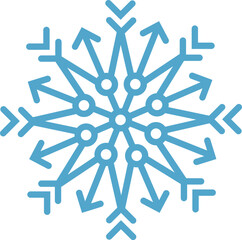 Minimalist light blue snowflake icon isolated on white background representing winter, christmas celebrations, ice and snow, perfect for holiday projects