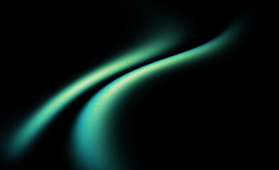 Glowing green abstract shape, dark grainy black background, noise texture futuristic dynamic poster