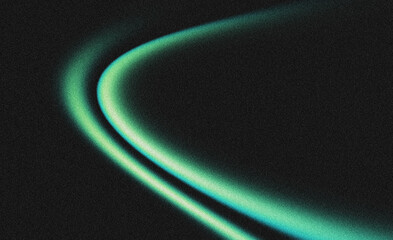 Glowing green abstract shape, dark grainy black background, noise texture futuristic dynamic poster