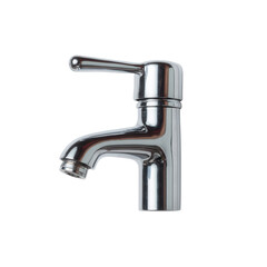 Shiny chrome faucet with a sleek design, perfect for modern kitchens or bathrooms, isolated on a white background for easy integration into various projects.