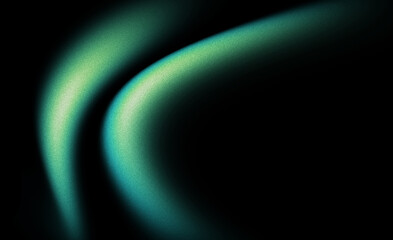 Glowing green abstract shape, dark grainy black background, noise texture futuristic dynamic poster