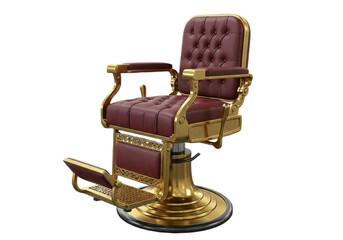 Luxury Barber Chair Illustration – Burgundy Tufted Upholstery with Gold Frame for Premium Grooming Spaces