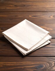 White folded napkins on wood table