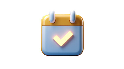 Obraz premium Glossy calendar icon with checkmark for events on transparent background