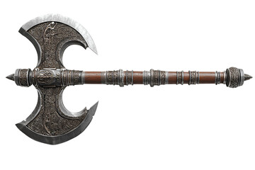 Ornate fantasy battle axe with intricate details isolated on transparent background