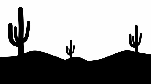 Silhouette of three cacti on rolling hills in a desert landscape against a white background view of nature | editable eps vectors