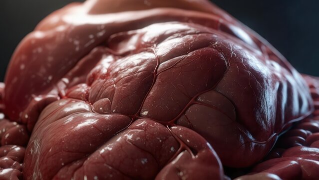 Anatomical Macro: Detailed View of a Glossy, Lobulated Kidney Surface